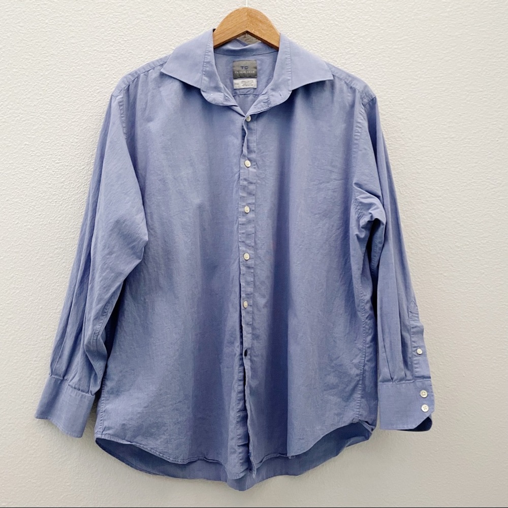 Thomas Dean blue Cotton dress Shirt size 17.5 neck